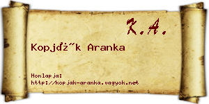 Kopják Aranka névjegykártya